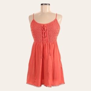 🌺 Topshop Lace Up Crochet Coral Pink Mini Sundress Size 4